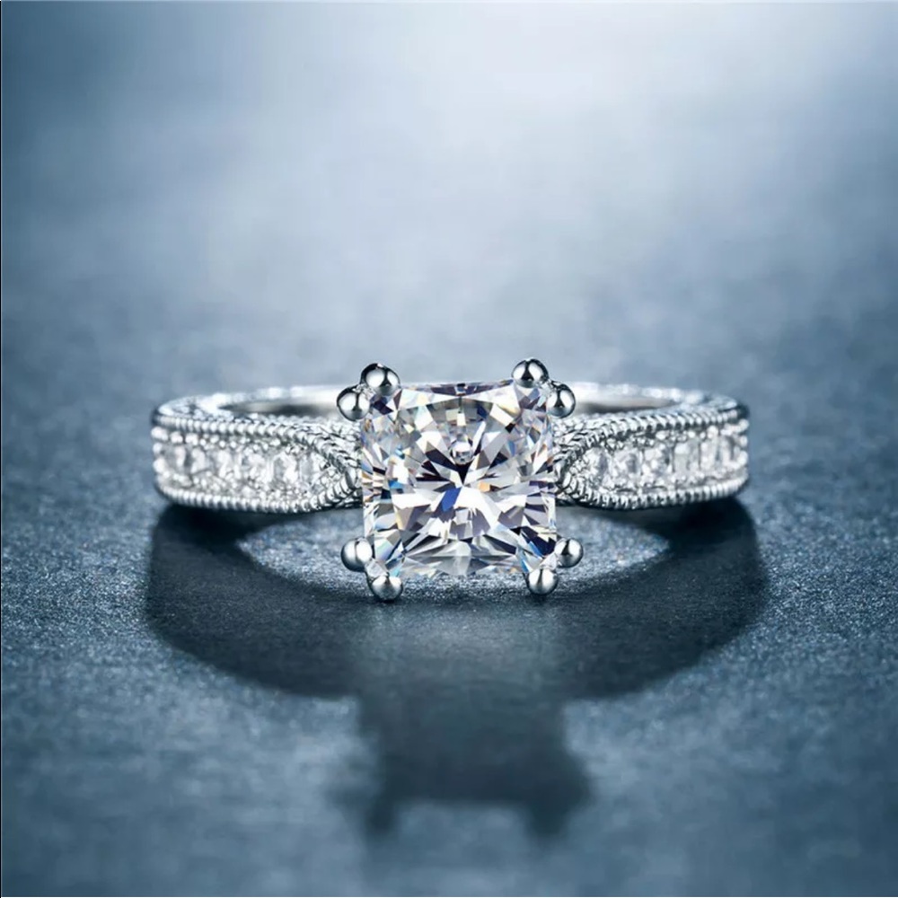 Princess Cut White Sapphire Women 925 Silver Ring - Picture 3 of 4